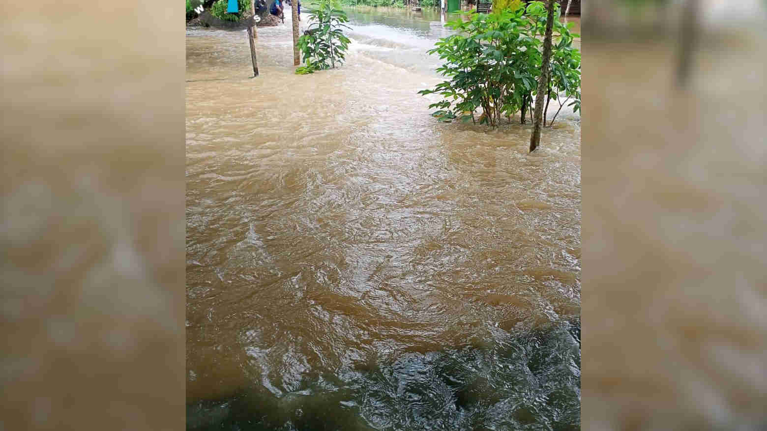 Kondisi jalan yang tergenang banjir di Kecamatan Jaro, Kabupaten Tabalong, Kalimantan Selatan. Foto: BPBD Tabalong