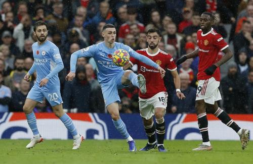 Laga Manchester United vs Manchester City di Liga Inggris 2021-2022. Foto: Repro Reuters
