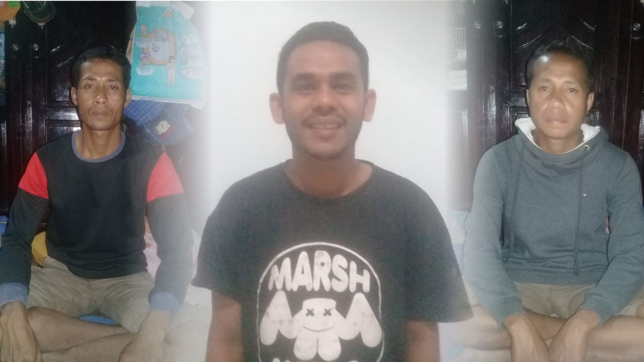 LD, HL, dan HT warga penolak tambang di Wawonii yang ditangkap Polda Sultra, Foto: Ist.
