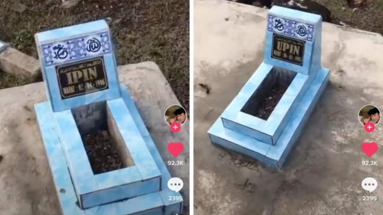 Kuburan Upin Ipin viral di Medsos. Foto: Screnshot video