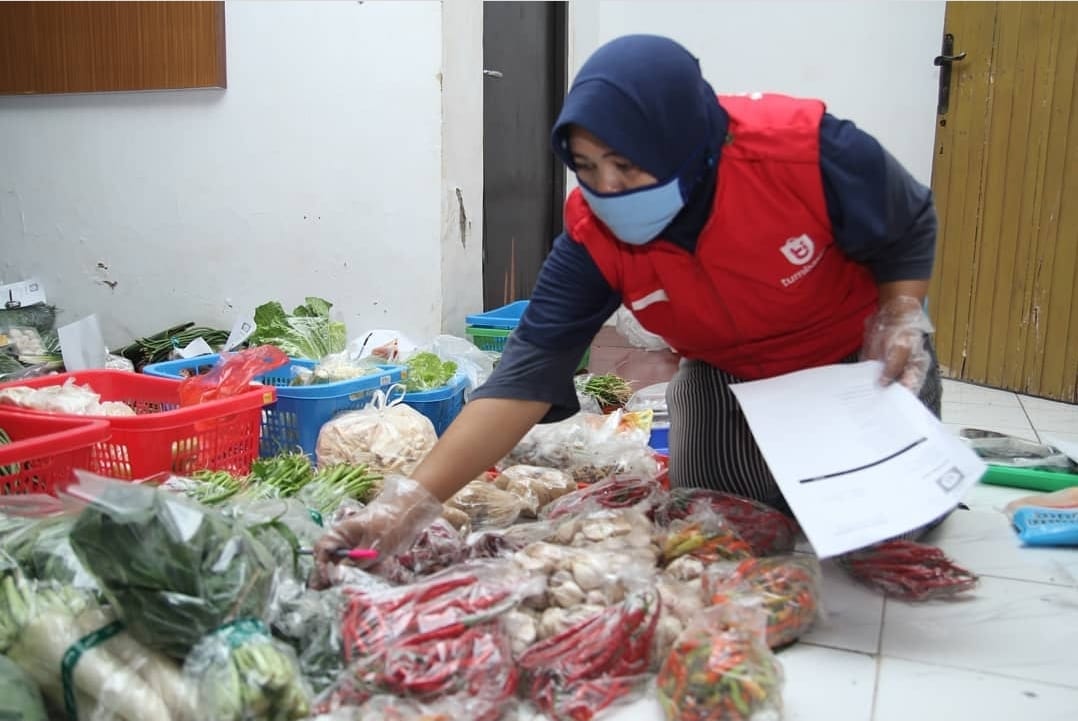 Proses penyortiran sayur mayur oleh Tim Tumbasin.id. Foto: Ist.