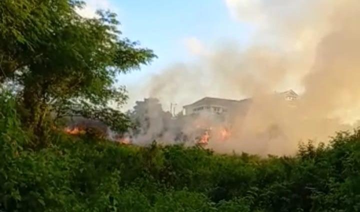 Nampak kobaran api sedang melalap sebuah lahan kosong milik Pemkot Baubau. Foto: Ist