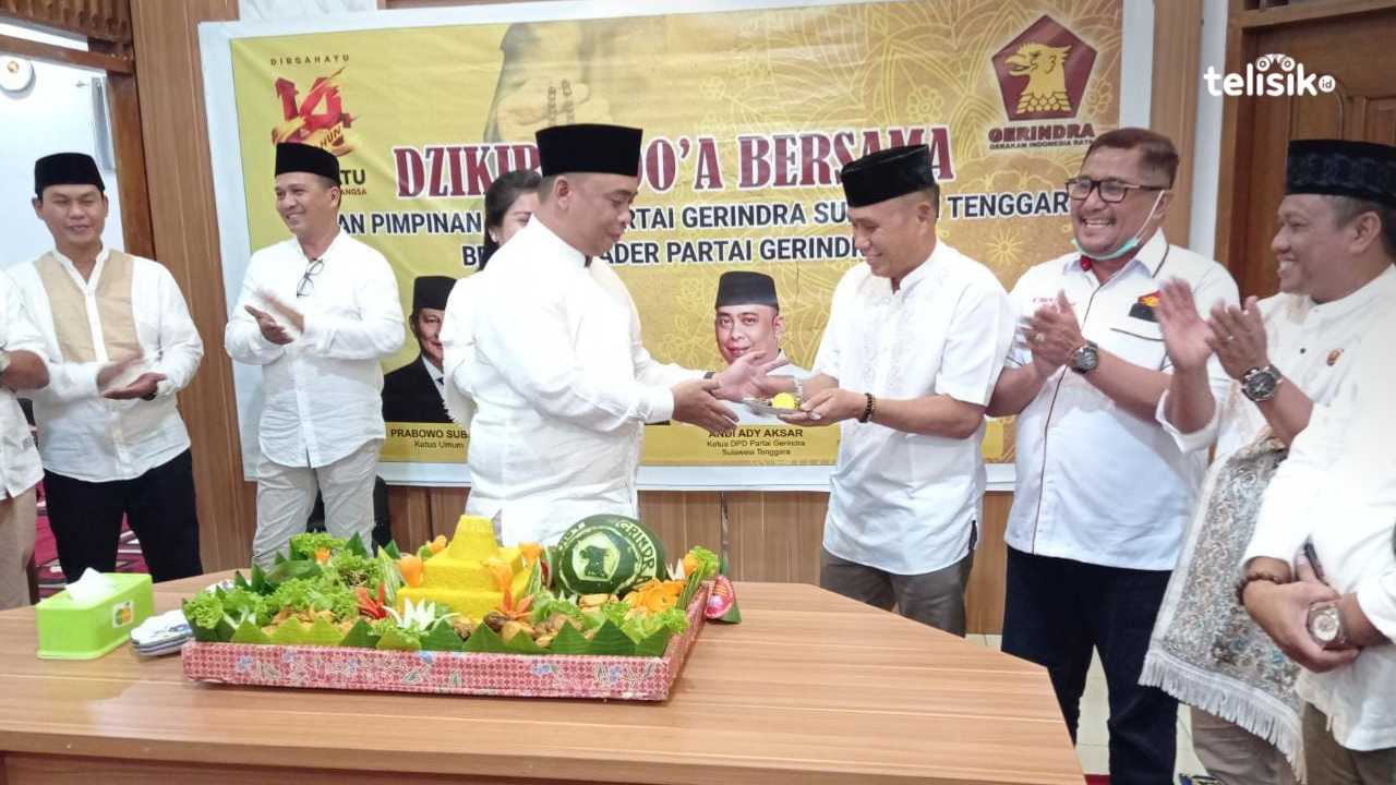 Partai Gerindra Sulawesi Tenggara saat merayakan Hari Ulang Tahunnya ke 14 beberapa waktu lalu. Foto: Sumarlin/Telisik