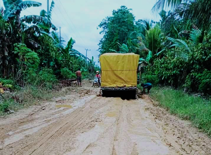 Kondisi jalan di Desa Teteinea Jaya, Kecamatan Lalembuu, Kabupaten Konawe Selatan (Konsel) saat ini, yang direncanakan tahun ini akan dilakukan pengaspalan. Foto: Ist