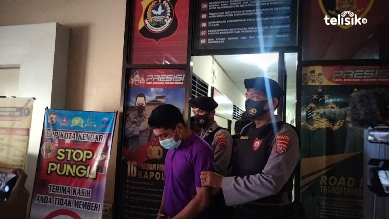 Seorang pria berinisial LB (33) ditangkap kepolisian usai menikam H hingga meninggal dunia saat pesta joget. Foto: Andi May/Telisik