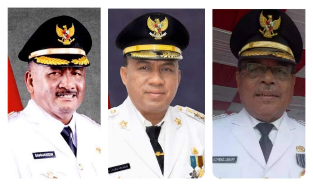 Bupati Buteng Samahuddin (kiri), Bupati Busel La Ode Arusani (tengah) dan Bupati Mubar Achmad Lamani (kanan) akan berakhir masa jabatannya pada 22 Mei 2022. Foto: Ist.