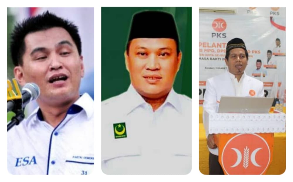 Dari kiri: Ketua DPD Partai Demokrat Sultra, Muhammad Endang SA, Ketua DPW PBB Sultra, Ruksamin, dan Ketua DPW PKS Yaudu Salam Ajo: Foto/Ist