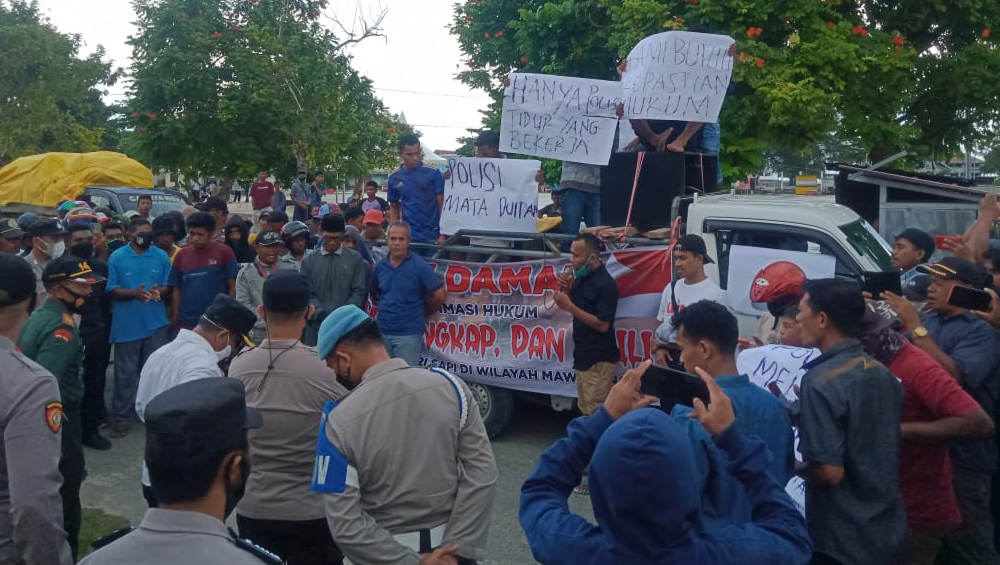 Masyarakat yang juga peternak di Buton Tengah saat menggelar demo, terkait maraknya pencurian sapi. Foto: Ist