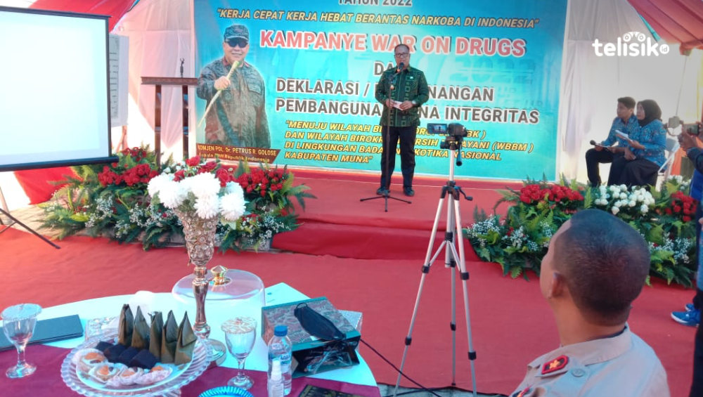 Pj Bupati Muna Barat, Bahri melakukan kampanye pemberantasan narkoba. Foto: Sunaryo/Telisik