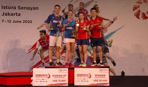 Zheng Siwei/Huang Yaqiong berhasil menjuarai Indonesia Masters 2022 usai mengalahkan wakil Prancis, Thom Gicquel/Delphine Delrue. Foto: Repro twitter badmintontalk