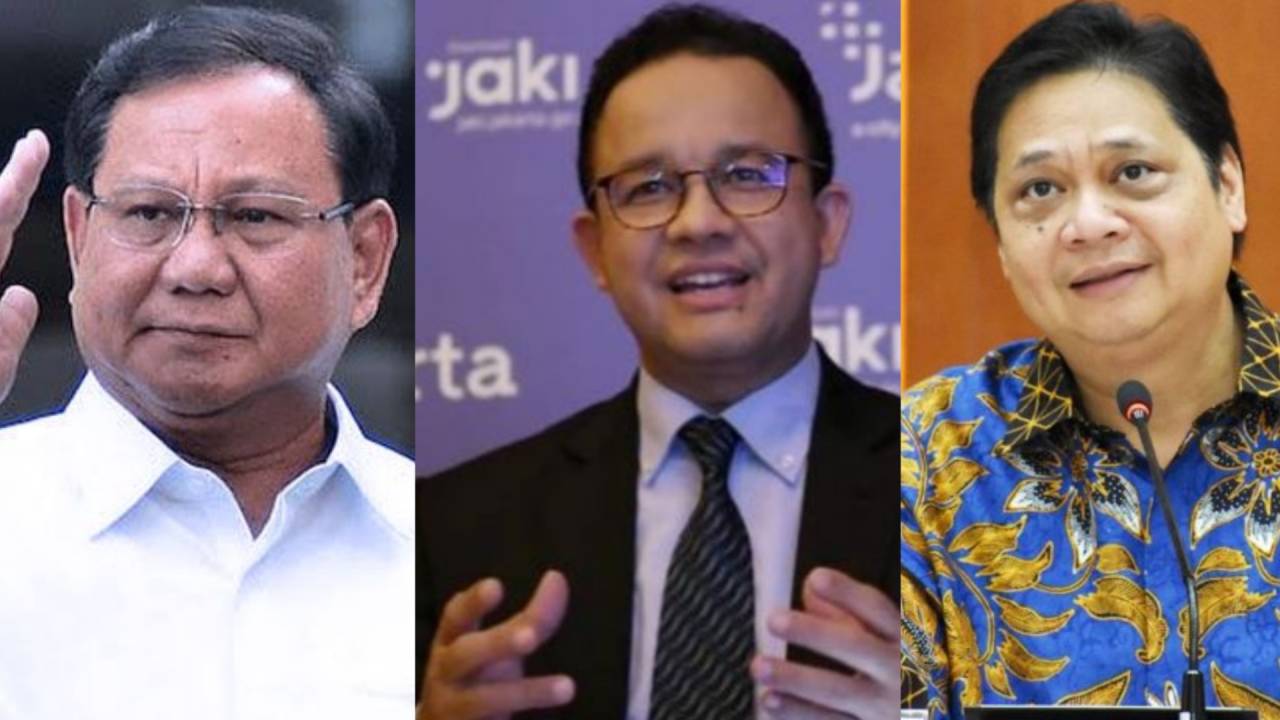 Prabowo Subianto, Anies Baswedan dan Airlangga Hartarto, diprediksi bakal menjadi capres, dengan tiga poros koalisi Pilpres 2024. Foto: Ist.