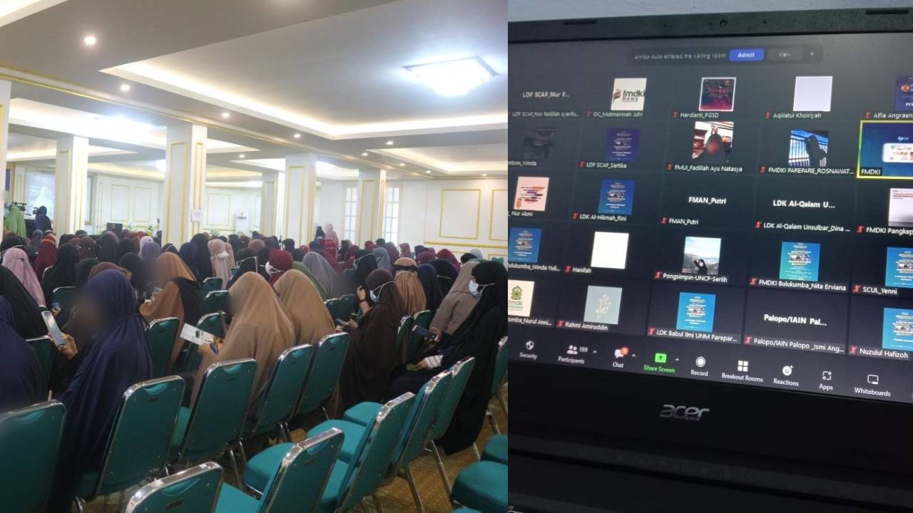 Forum Muslimah Dakwah Kampus Indonesia (FMDKI) adakan pengukuhan pengurus secara hybrid dan via zoom yang dihadiri Sekertaris I PKK Provinsi Sulawesi Selatan, Zulfitriany Dwiyanti Mustaka. Foto: Ist.