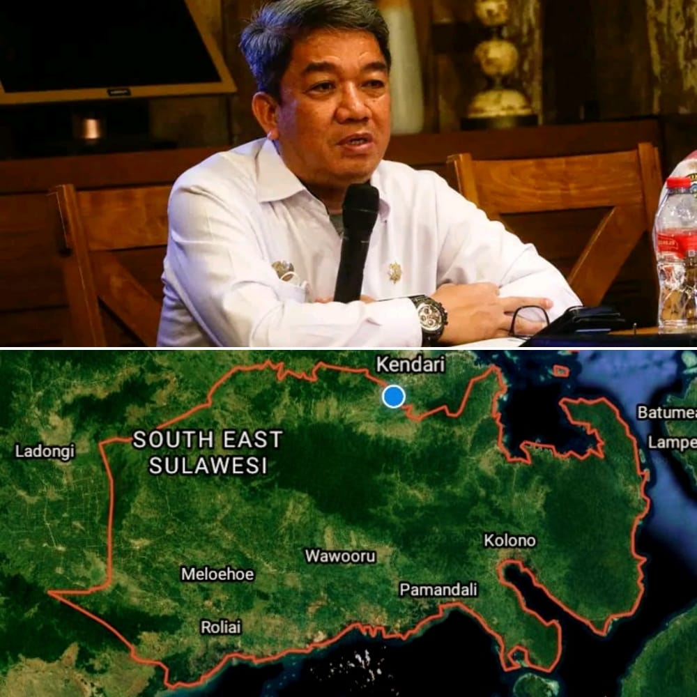 Ridwansyah Taridala, Ketua Pemekaran Kabupaten Konawe Timur dan peta wilayah Kabupaten Konawe Selatan yang akan dimekarkan dengan Kabupaten Konawe Timur, di mana Kecamatan Konda sebagai calon ibu kota. Foto: Repro google maps/Ist.