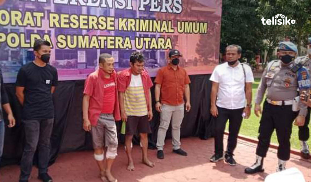 Kedua pelaku diberikan tindakan tegas dan terukur ketika di Mapolda Sumatera Utara, Jalan Sisingamangaraja Medan. Foto: Reza Fahlefy/Telisik