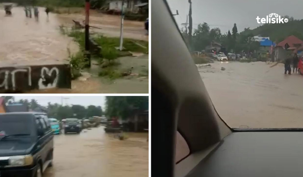 Banjir yang melanda beberapa wilayah Kabupaten Muna menyebabkan ruas jalan digenangi air, area perkuburan juga ikut tenggelam. Foto: Sunaryo/Telisik