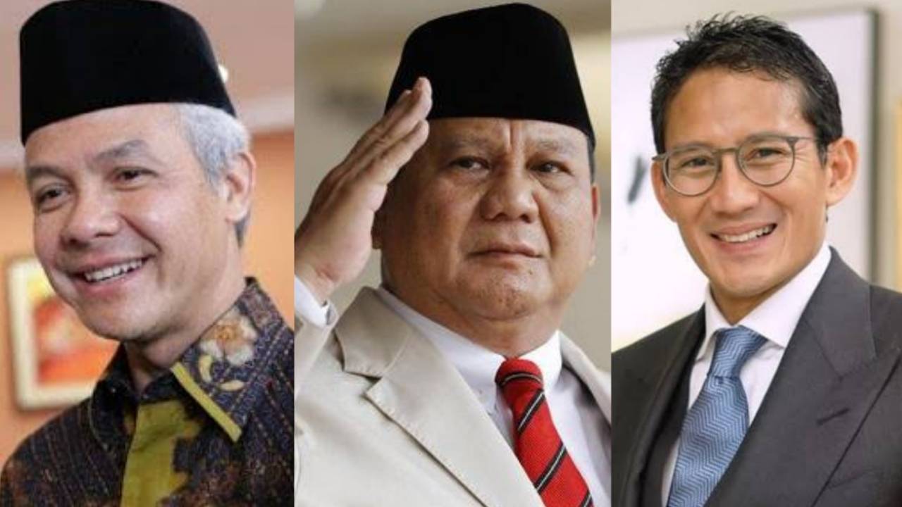 Gubernur Jawa Tengah Ganjar Pranowo, Menteri Pertahanan sekaligus Ketua Umum Partai Gerindra Prabowo Subianto, dan Menparekraf Sandiaga Uno. Foto: Repro google.com