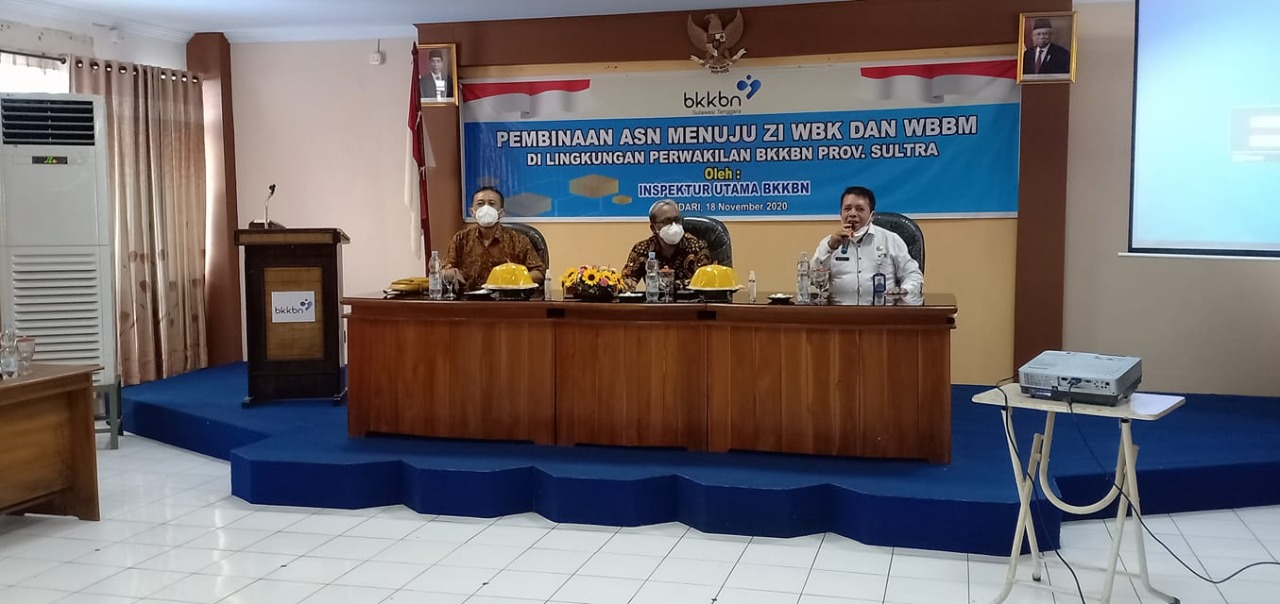 Pembinaan ASN Menuju ZI WBK dan WBBM Tingkat Perwakilan BKKBN Provinsi Sulawesi Tenggara Tahun 2020 oleh Inspektur Utama BKKBN. Foto: Dok. BKKBN Sulawesi Tenggara