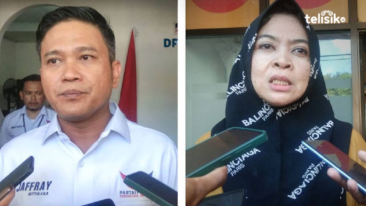 Ketua DPW Perindo, Jaffray Bittikaka (kiri) dan Ketua DPD Hanura, Wa Ode Nurhayati (kanan) menyatakan pihaknya siap menjadi parpol peserta Pemilu 2024, pasca diverfak KPU. Foto: Kardin/Telisik