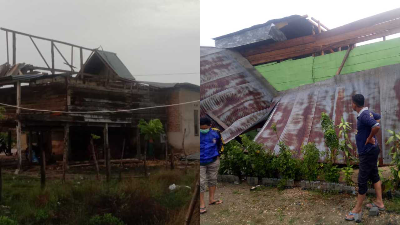 Rumah warga di Bombana alami kerusakan akibat angin kencang pada Minggu (6/11/2011), sekitar pukul 14.50 Wita. Foto: Ist.