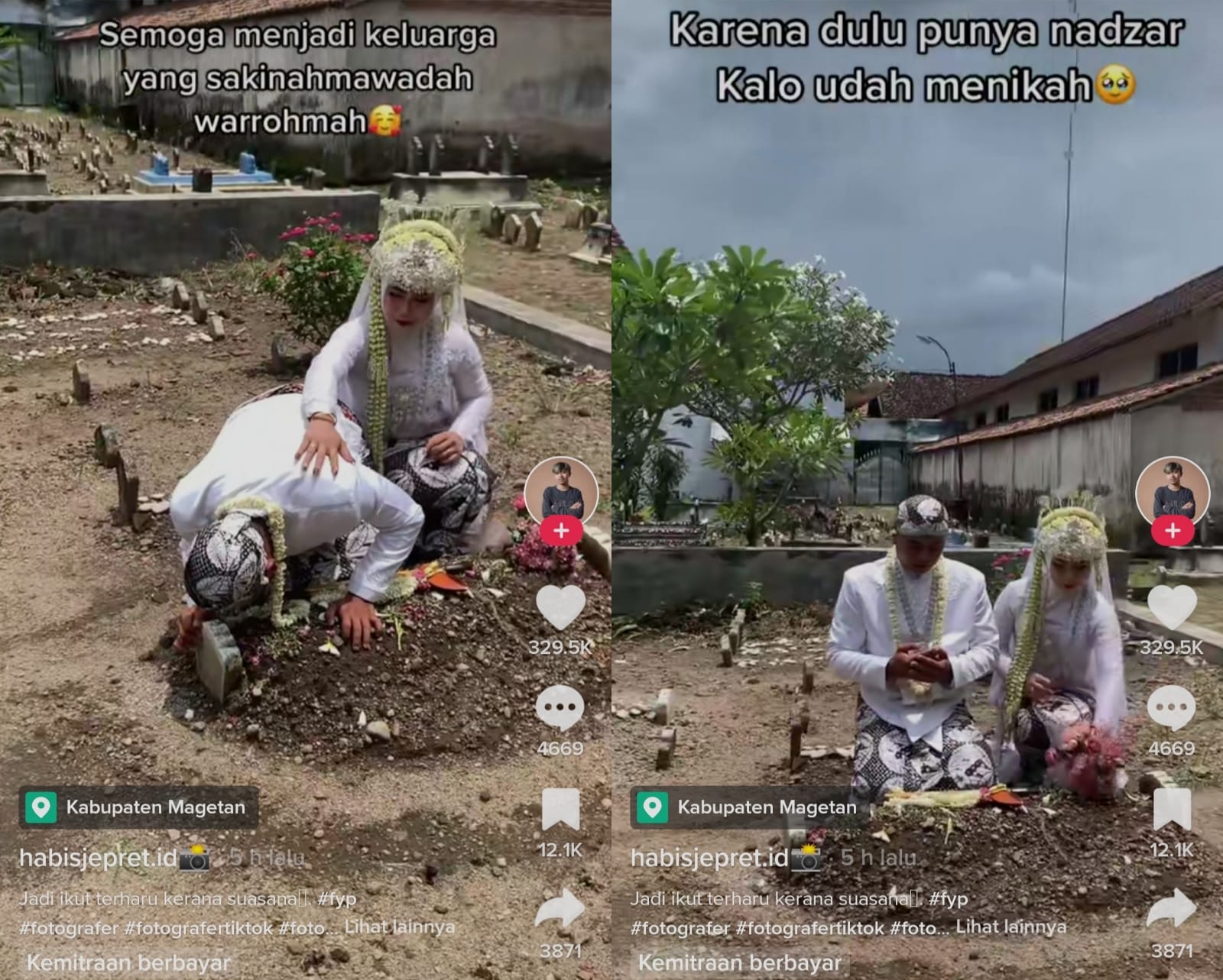 Video viral yang memperlihatkan momen tak biasa yang terjadi di hari pernikahan. Di mana kedua mempelai meminta untuk berfoto di dalam area perkuburan. Foto: Screenshot video