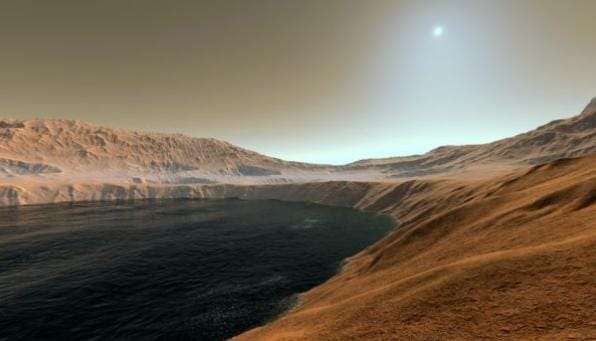Planet Mars diperkirakan pernah digulung mega-tsunami setinggi 800 kaki atau lebih dari 243 meter. Pemicunya adalah tumbukan asteroid besar yang meninggalkan lubang kawah selebar 110 km yang terletak di 120 km di bawah permukaan laut. Foto: Repro Livescie