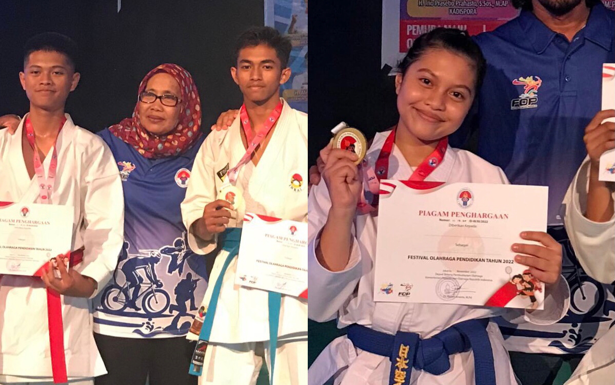 3 atlet asal SMAN 4 Kendari meraih 2 medali emas dan 1 medali perunggu pada Festival Olahraga Pendidikan di Sulawesi Tenggara. Foto: Ist.