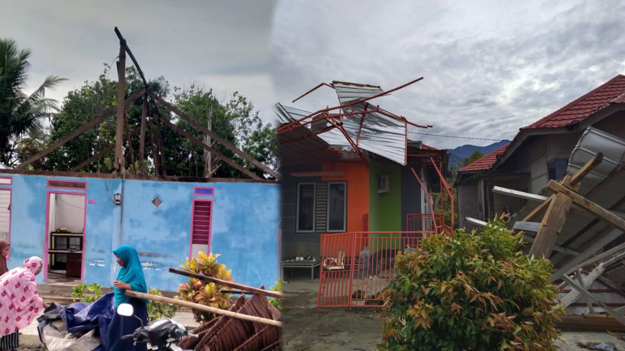 Kondisi rumah warga di Desa Kosali, Kecamatan Pakue yang rusak berat akibat diterjang angin puting beliung. Foto: Ist.