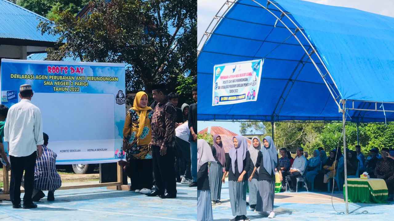 Pelaksanaan roots day deklarasi agen perubahan anti perundungan SMAN 2 Parigi dihadiri orang tua siswa. Foto: Ist.