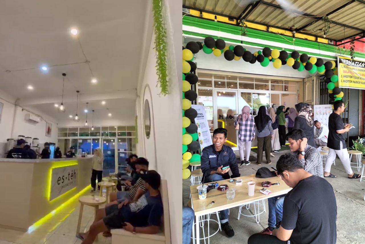 Tampilan outdoor dan indoor outlet Es Teh Indonesia Kendari cabang Kambu. Foto: Ist.
