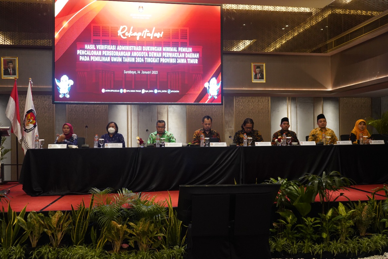 Proses pengumuman 8 bacalon DPD RI asal Jawa Timur oleh KPU, setelah dilakukan verifikasi di seluruh kabupaten atau kota di Jawa Timur. Foto: Ist.