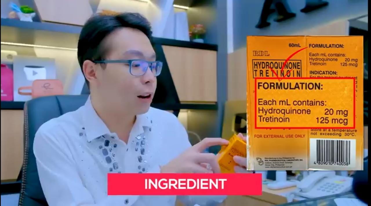 Krim abal-abal juga bisa menampilkan berbagai macam ingredient tetapi belum tentu aman digunakan. Foto: Repro YouTube dr. Richard Lee