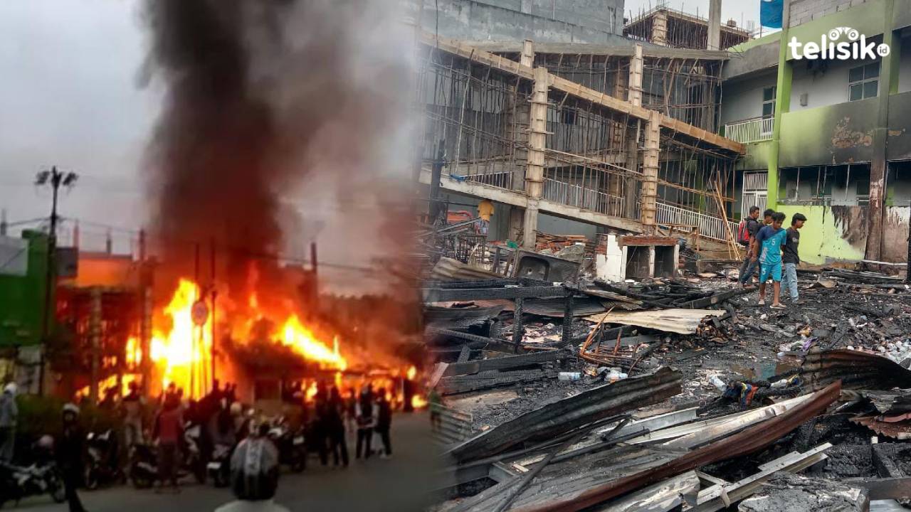 Kebakaran hanguskan dua unit kios dan satu bengkel dan gudang, diduga akibat korsleting listrik, kerugian ditaksir ratusan juta rupiah. Foto: Rasmin Jaya/Telisik