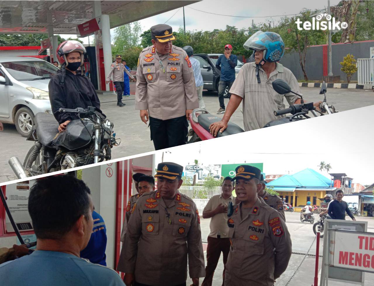 Kapolres Muna, AKBP Mulkaifin saat mengamankan sepeda motor calo BBM di SPBU BCK. Foto: Sunaryo/Telisik