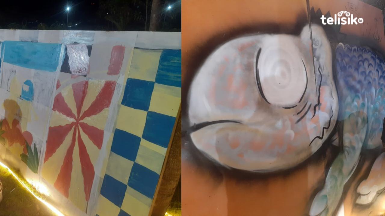 Mahasiswa yang menuangkan kreativitas dan bakat mereka melalui seni lukis berupa seni lukis abstrak dan mural. Foto: Ahmad Badaruddin/Telisik