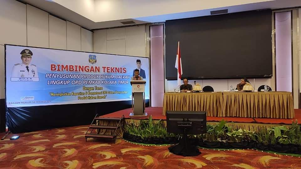 Pemkab Kolaka Timur menggelar bimbingan teknis penyusunan produk hukum lingkup OPD Kolaka Timur di Kendari. Foto: Ist.