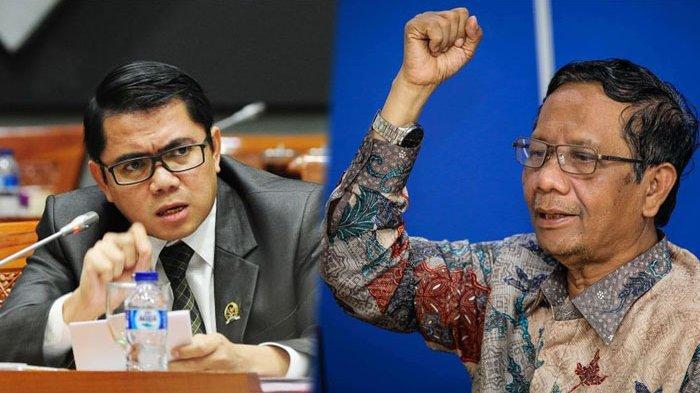Mahfud MD dan anggota DPR RI saling tantang saat Rapat Dengar Pendapat dengan Komisi III Transaksi Rp 349 Triliun di Kementerian Keuangan. Foto: Tribunnews.com