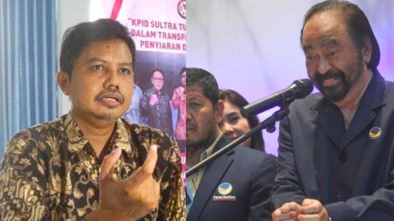 Pengamat Politik Sulawesi Tenggara, Najib Husain menilai polemik yang terjadi pada Partai Nasdem akibat Surya Paloh berdiri dua kaki antara posisi kabinet pemerintah dan pengusung Anies sebagai capres. Foto: Kolase