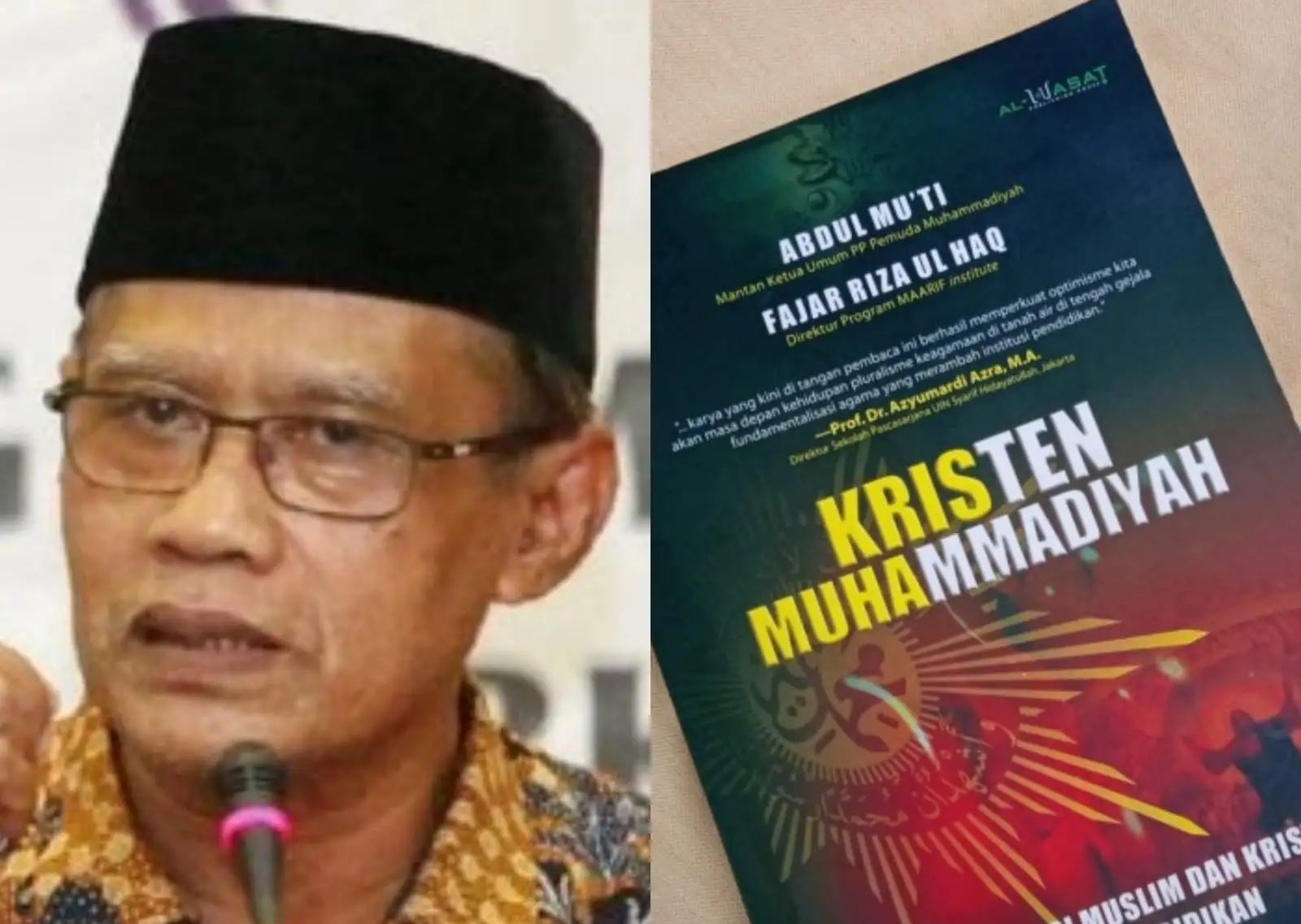 Sekretaris Umum PP Muhammadiyah Abdul Mu’ti dan Ketua Lembaga Kajian dan Kemitraan Strategis (LKKS) PP Muhammadiyah, Fajar Riza Ulhaq, dan buku yang berisi hasil penelitiannya. Foto: Kolase