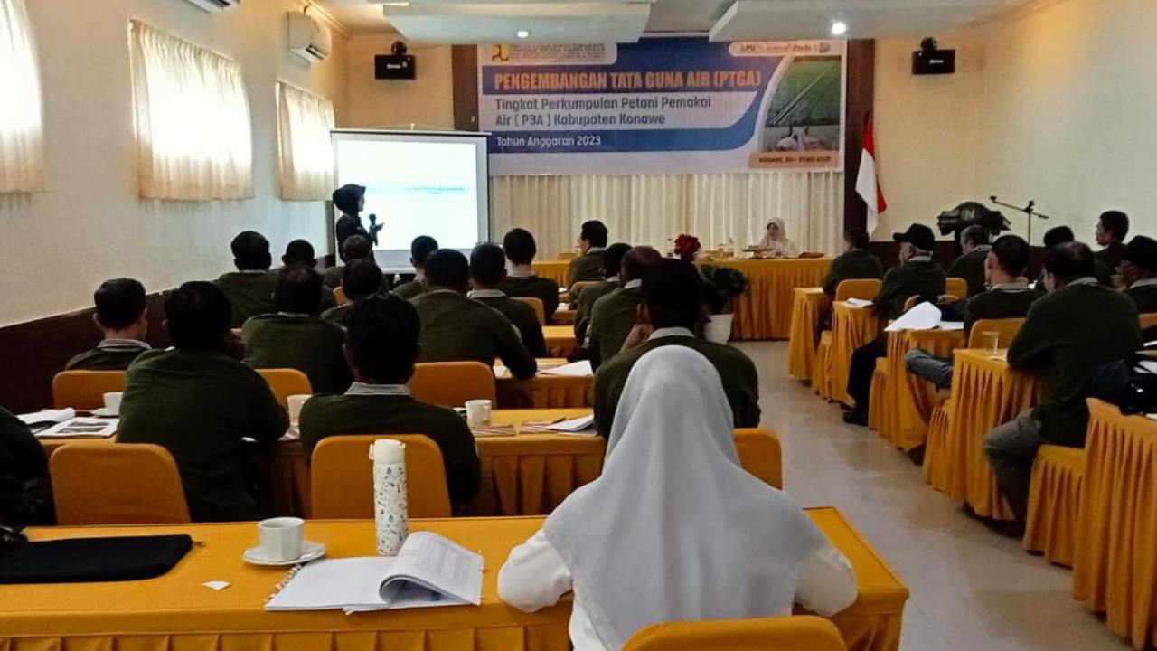 Dinas PUPR Konawe menggelar pelatihan pengembangan tata guna air tingkat perkumpulan petani pemakai air. Foto: Ist.