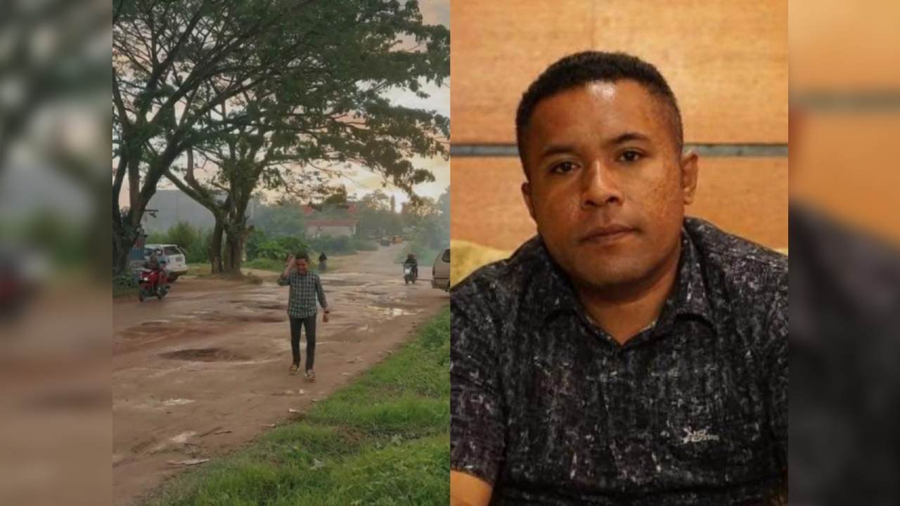 Ketua Komisi III DPRD Kota Kendari, LM Rajab Jinik mengaku kaget melihat Jalan Wulele Kecamatan Wuawua seperti yang tergambar dalam video Inal Tora. Foto: Kolase