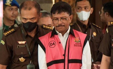 Kejagung Republik Indonesia menetapkan Menkominfo, Johnny G Plate sebagai tersangka. Foto: detik.com