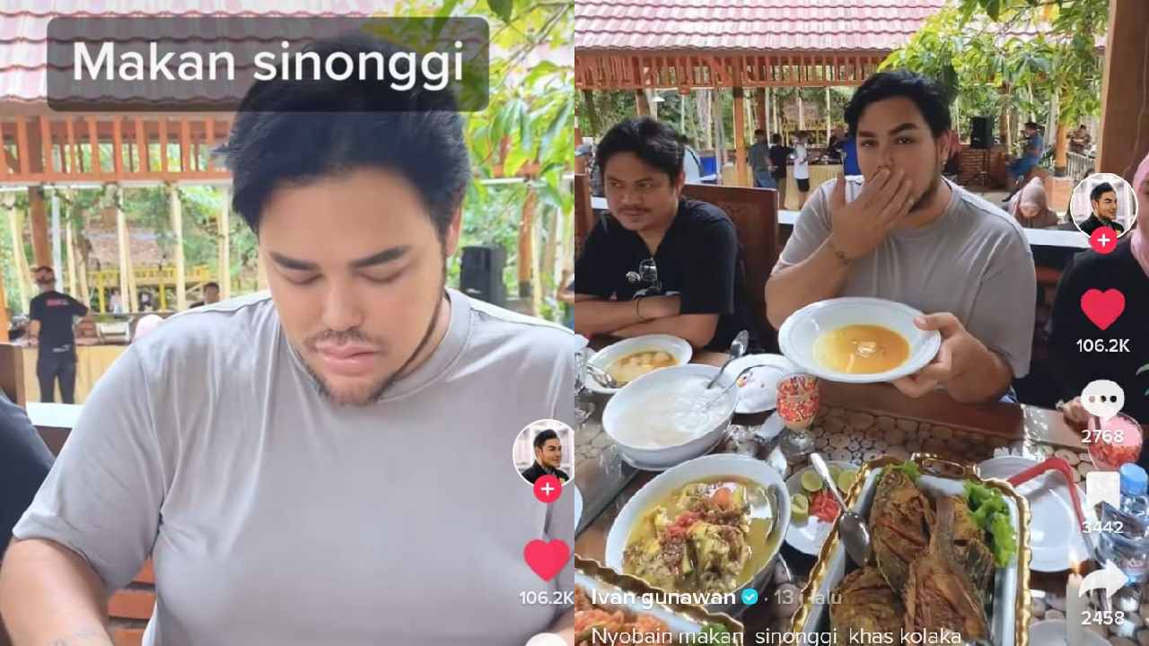 Ivan Gunawan cicipi sinonggi bersama dengan Plt Bupati Kolaka Timur, Abdul Azis dan istri. Foto: Tangkapan layar Tiktok @igun31