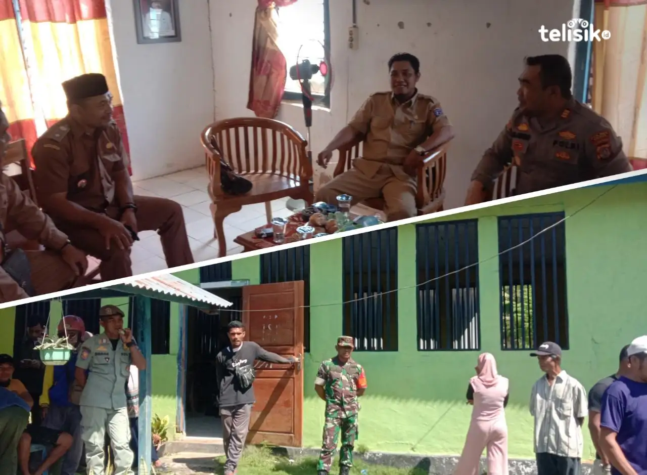 Plt Camat Batalaiworu, Maman Ridwan bersama Kapolsek Katobu, AKP LM Arwan dan Kades Wawesa, LM Baidar usai membuka segel balai desa. Foto: Sunaryo/Telisik