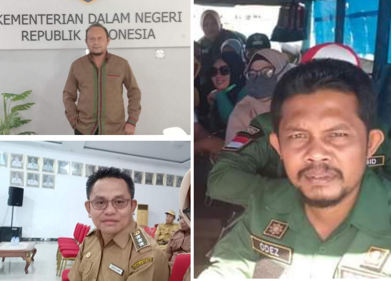 Tiga ASN, Sekretraris Disdukcapil La Ode Ane, Camat Kontunaga Andi April dan Kabag Protokoler Komunikasi Pimpinan La Ode Zafrulah, berebut jabatan Kadis Dukcapil Muna. Foto: Ist.