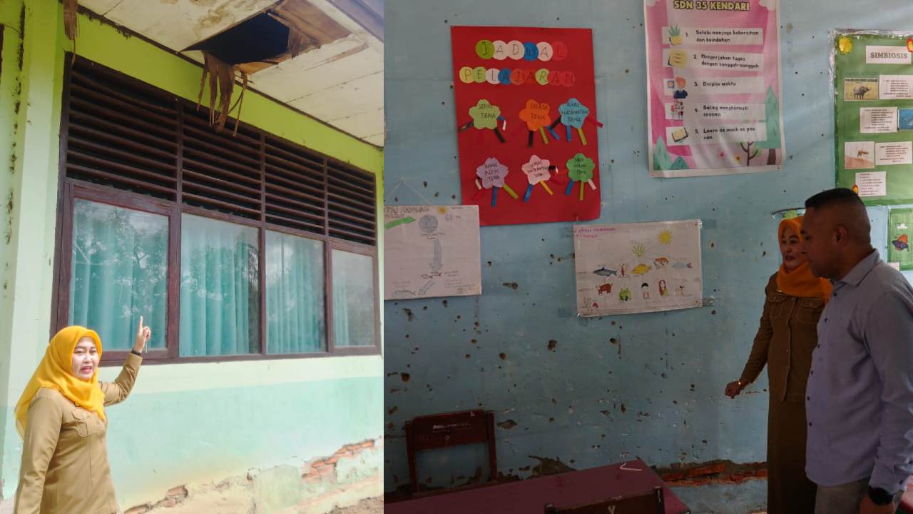 Bangunan SDN 35 Kendari yang rusak dan keropos, bahkan beberapa bagian sudah tak layak pakai. Foto: Kolase