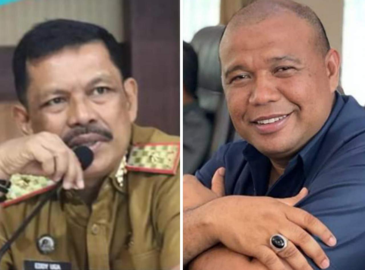 Sekda Muna, Eddy Uga dan Ketua Fraksi Demokrat DPRD Muna, Awal Jaya Bolombo. Foto: Ist.