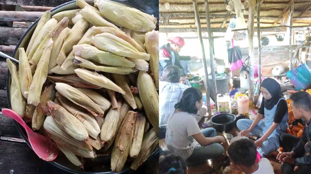 Tradisi makan katumbu bersama keluarga dan kerabat dilakukan usai petani panen jagung. Foto: Ist.