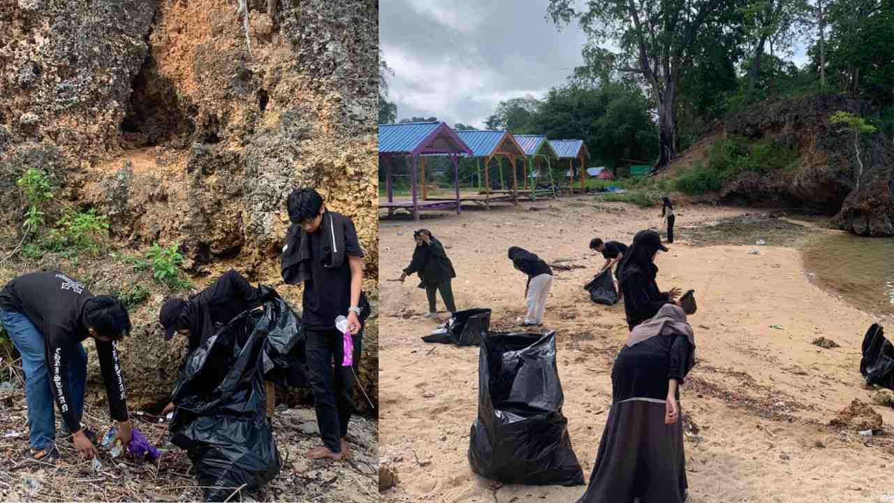 Relawan Muda Bencana Kota Kendari (RMBK) bersama mahsiswa Ilmu Lingkungan UHO melakukan bersih-bersih lingkungan pesisir dalam rangka memperingati hari lingkungan hidup sedunia. Foto: Ist.