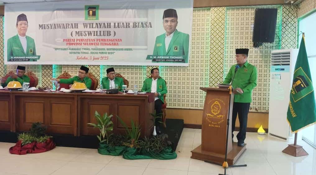 Mayjen TNI (Purn) Andi Sumangerukka secara resmi menahkodai DPW PPP Sulawesi Tenggara melalui Muswillub di Kabupaten Kolaka, Sabtu (3/6/2023). Foto: Ist.