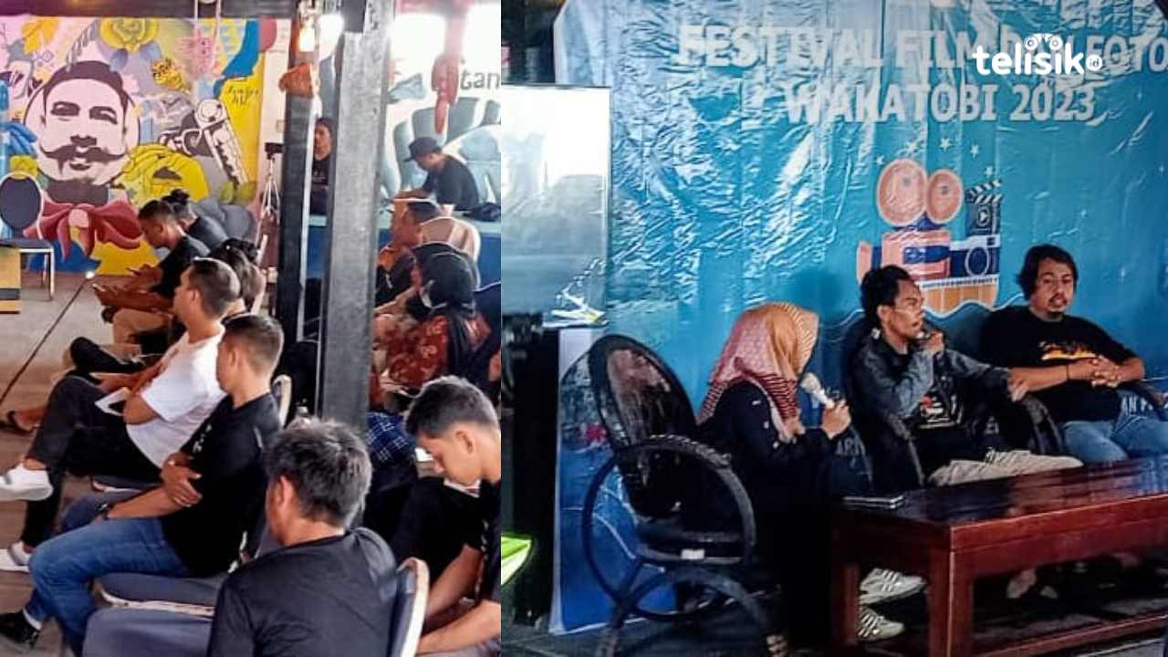 Screening film karya dua sutradara asal Buton Selatan dan Kota Baubau pada festival film dan foto Wakatobi 2023. Foto: Wiwik Prihastiwi/Telisik